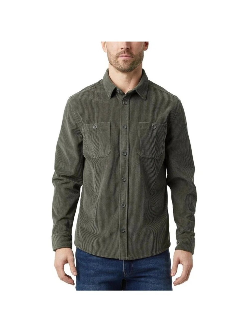 32 Degrees Men's M Green Corduroy Button-Up Shirt  e1453
